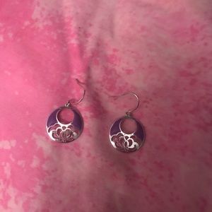 Purple/silver dangling earrings